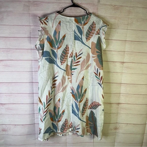 Cynthia Rowley 100% Linen Floral‎ Cap Sleeves Dress Size 2X - Picture 4 of 4